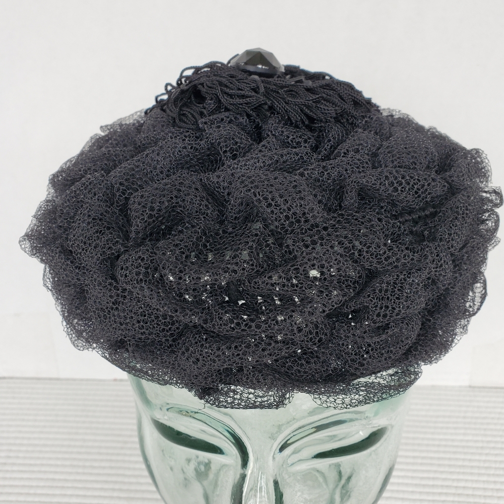 Vintage Womens Pillbox Hat Black Jewel 1950's 1960's With Hat Pin